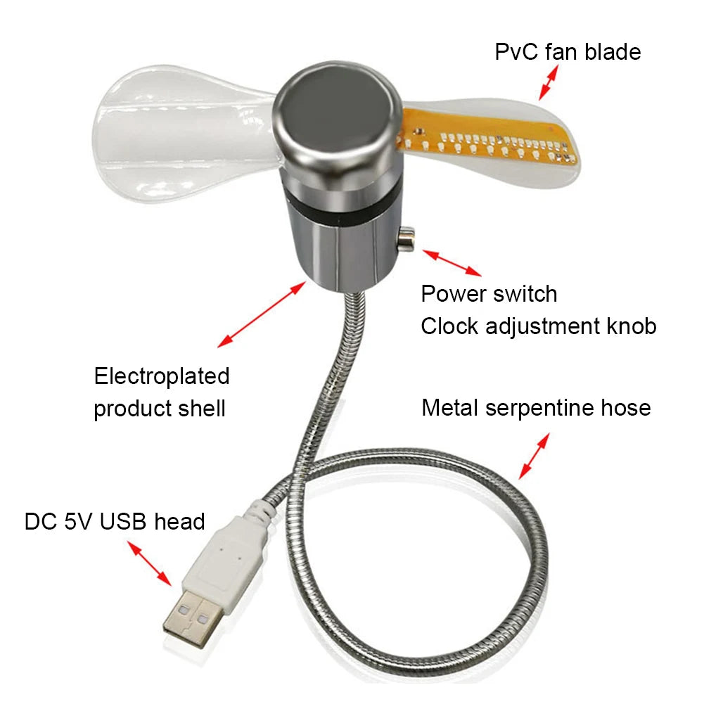 GlowTime™ USB Fan - Stay cool, stay informed: Real-time clock, RGB lights and temperature display!