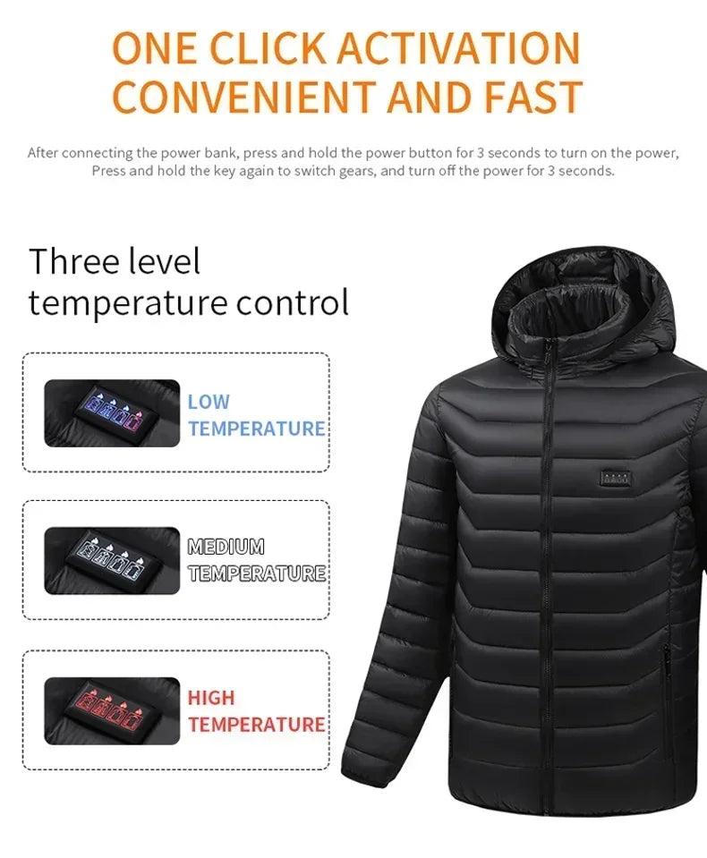 ThermaCoat™ – Beheizte Jacke für Herren und Damen, Winter, USB, elektrisch, schmal, selbstheizend 