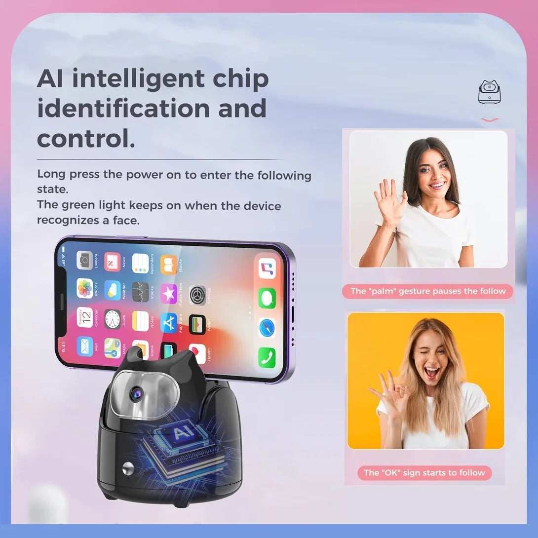 MotionFlex™ 360° Rotation Auto Face Tracking Gimbal Mobile Phone Holder APP-Free with AI Face Recognition