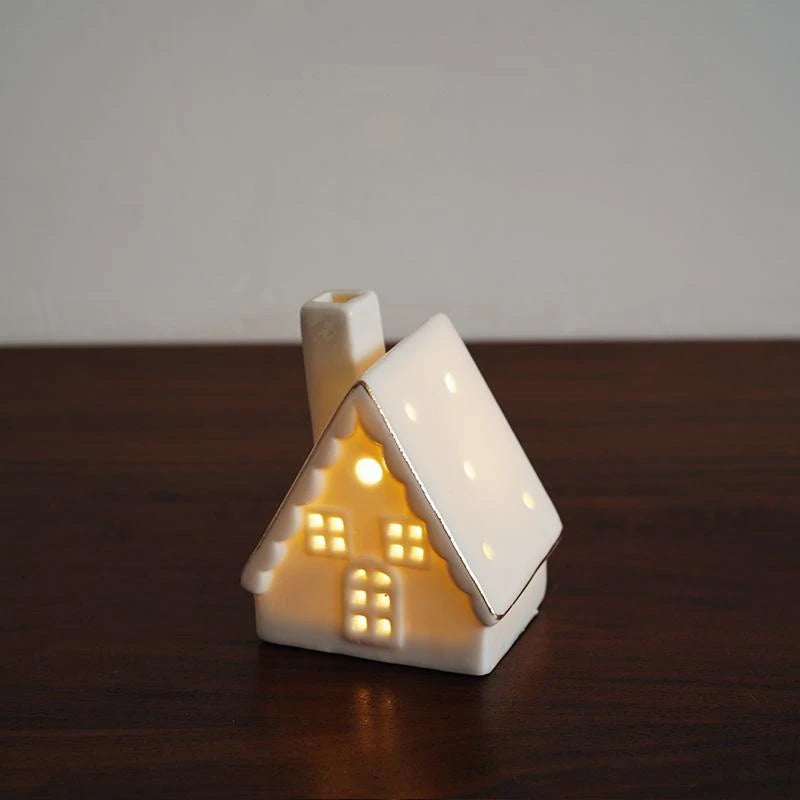 Holiday Glow™ Keramisch Lamp Ornament - Gouden rand, uitgeholde kerst- en winterdecoratie