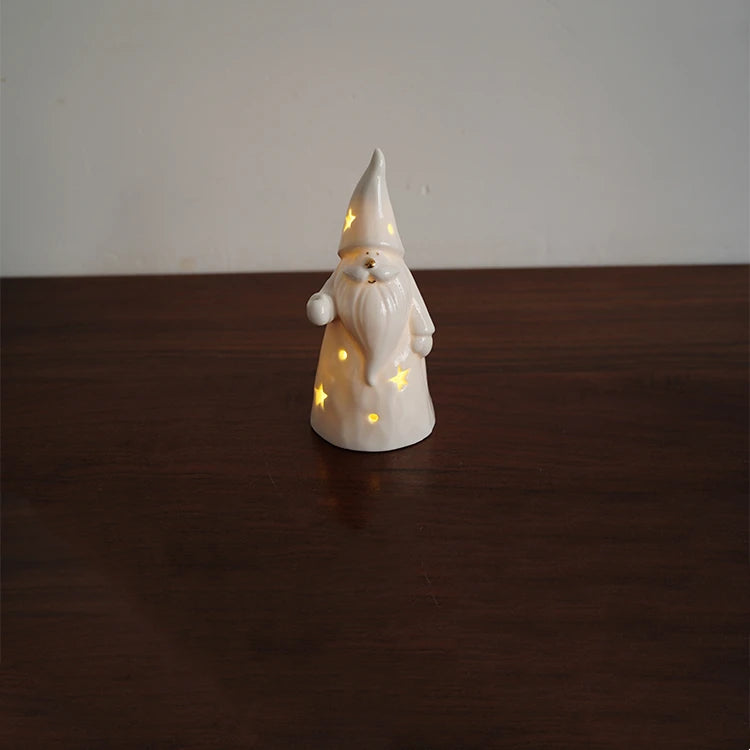 Holiday Glow™ Keramisch Lamp Ornament - Gouden rand, uitgeholde kerst- en winterdecoratie