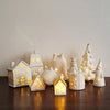 Holiday Glow™ Keramisch Lamp Ornament - Gouden rand, uitgeholde kerst- en winterdecoratie